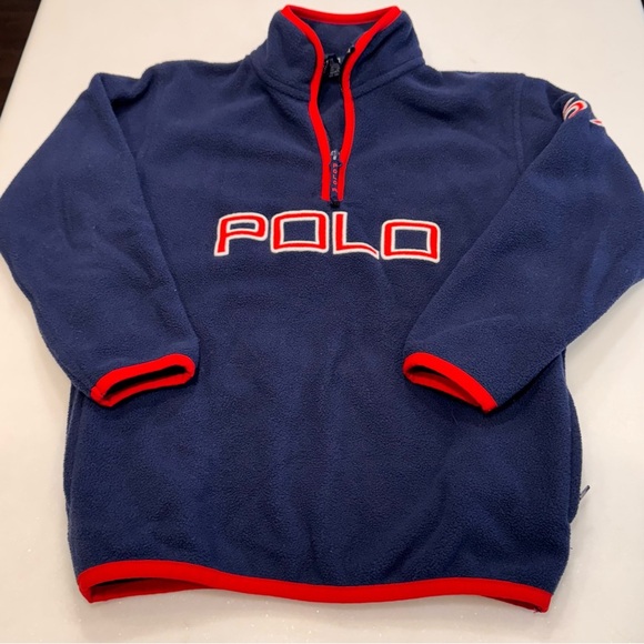 Polo Ralph Lauren Boys Fleece 1/4 Zip Navy Blue Red Trim POLO Logo Pullover Sz 6 - Picture 11 of 13